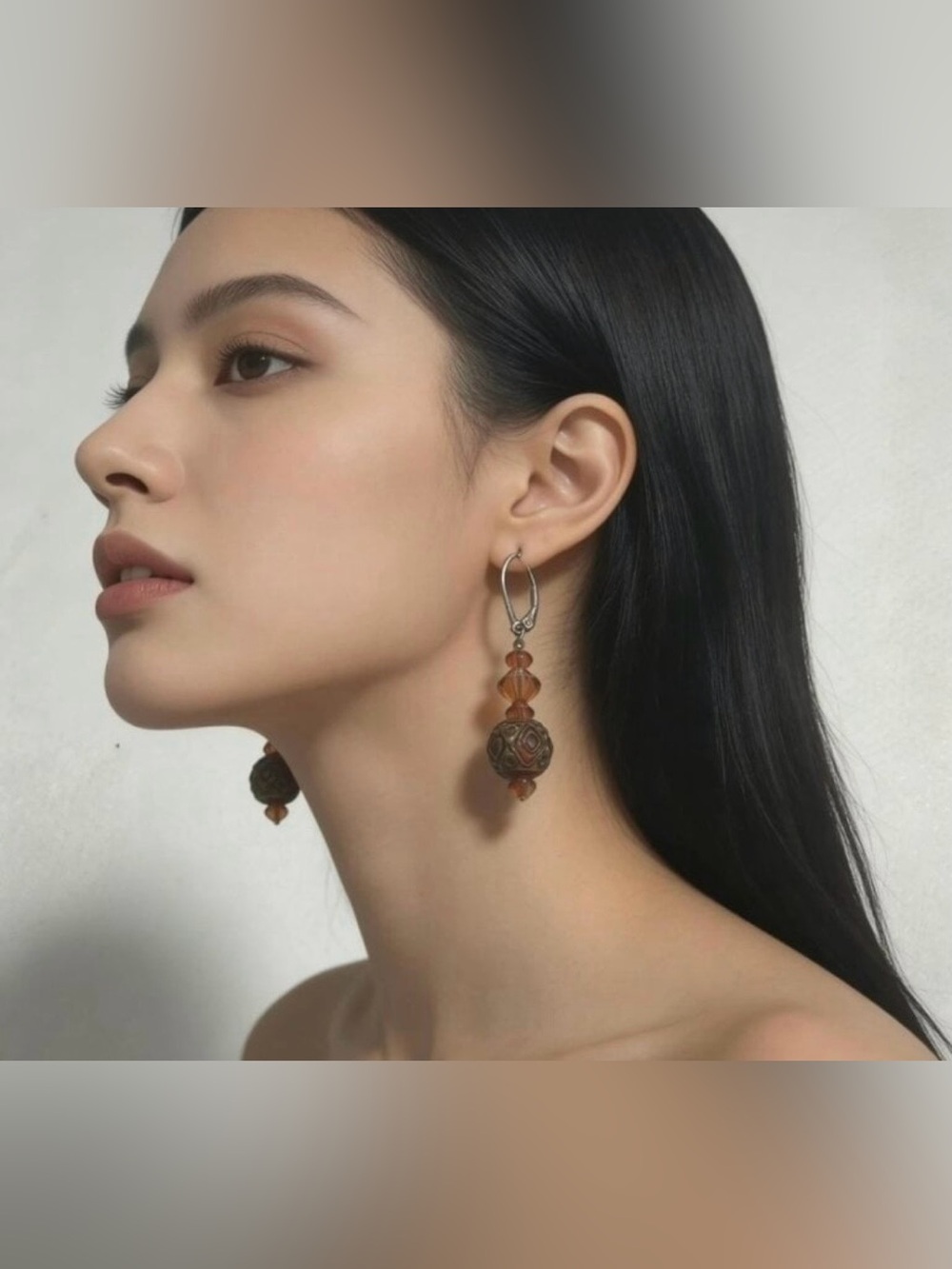 Vintage-Inspired Brown Bead Drop Earrings for Women